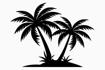 coconut tree line art silhouette vector illustration