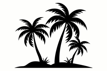 coconut tree line art silhouette vector illustration