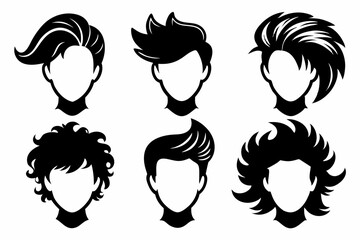 set of hair line art silhouette vector illustration