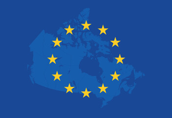 Map of Canada Overlaid with the European Union Flag and Yellow Stars