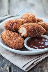 Crispy Chicken Croquettes with BBQ Sauce Appetizer