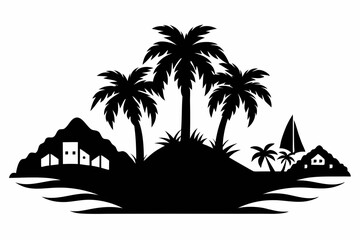 Obraz premium an island line art silhouette vector illustration