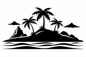 an island line art silhouette vector illustration