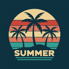 Obraz premium Tropical Island Summer Holiday Poster with Palm Trees and Sunset