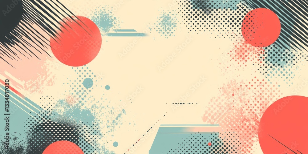 Poster abstract artistic background featuring circles lines and halftone patterns
