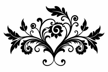 floral curls decorative vintage ornament line art silhouette vector illustration