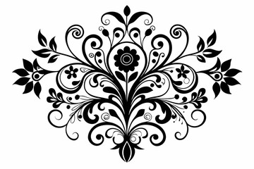 floral curls decorative vintage ornament line art silhouette vector illustration