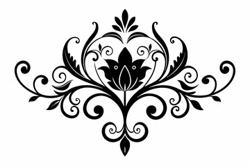 floral curls decorative vintage ornament line art silhouette vector illustration
