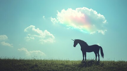 Colorful Unicorn Rainbow Cloud Cartoon Character in Real World