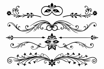 calligraphic ornamental divider collection line art silhouette vector illustration