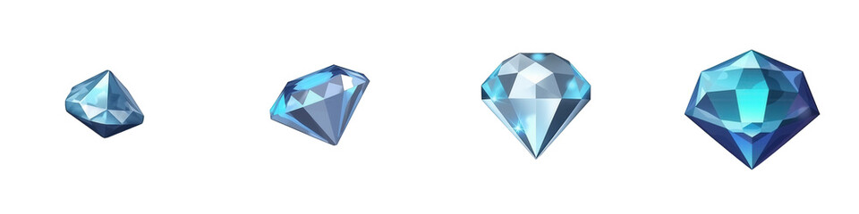 Four Blue Gems, Gradient Sizes isolated on white or transparent png