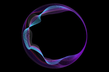 Vector abstract circles lines wavy in round frame colorful spectrum light isolated on black background with empty space for text in concept technology, digital. EPS 10