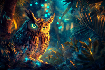 Mystical Owls in an Enchanted Forest