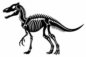 dinosaur skeleton standing line art silhouette vector illustration