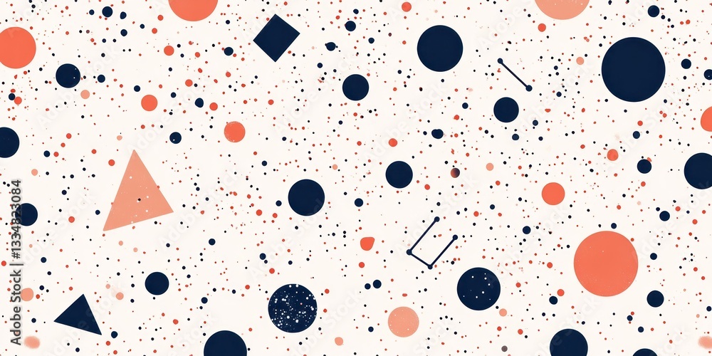 Poster abstract geometric pattern features circles squares triangles and dots