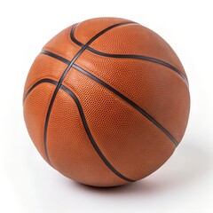 Fototapeta premium Basketball on white background with detailed texture. Close-up of a classic orange basketball with black lines, showcasing its textured surface, isolated on a white background