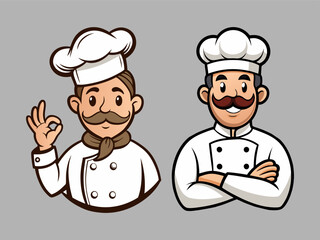 High-Quality Vector Illustration of Classic Chef Mascots for Food Industry, Catering, and Bakery Logos