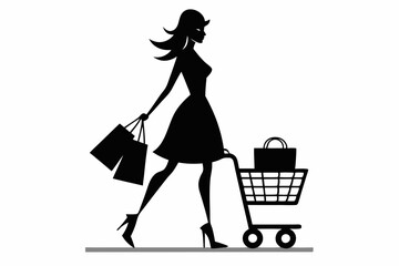 female shopper line art silhouette vector illustration