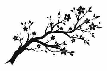 flowering tree branch line art silhouette vector illustration