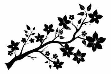 flowering tree branch line art silhouette vector illustration