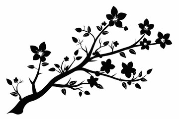 flowering tree branch line art silhouette vector illustration