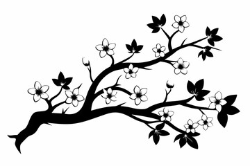 flowering tree branch line art silhouette vector illustration