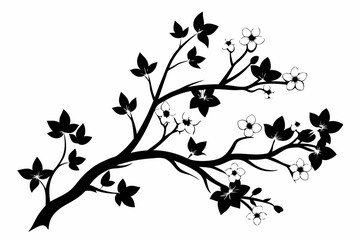 flowering tree branch line art silhouette vector illustration