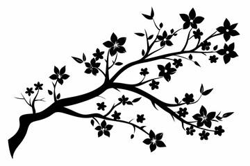 flowering tree branch line art silhouette vector illustration