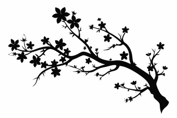 flowering tree branch line art silhouette vector illustration