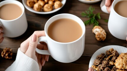 Person Enjoying Warm Coffee and Fresh Food in Cozy Relaxing Setting