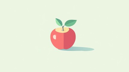 Colorful Simple Apple Illustration with Green Leaves and Shadow