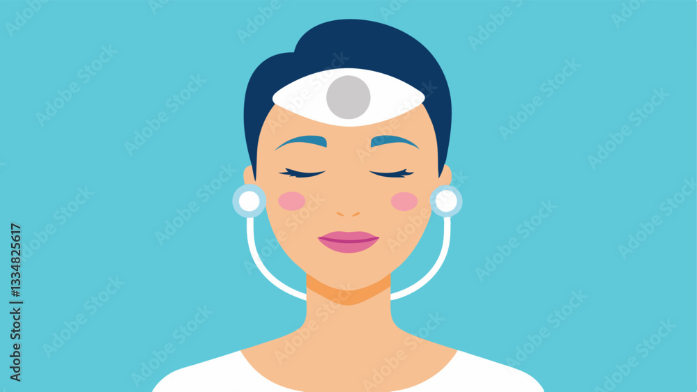 Poster radiant skin effect a representation of the facial massager in use on a models face with glowing ski