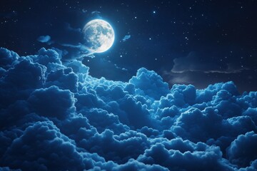 Ethereal Moonlit Clouds Under a Starry Night Sky