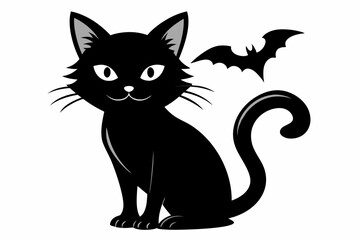 halloween cat line art silhouette vector illustration