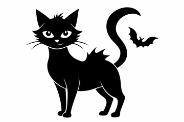 halloween cat line art silhouette vector illustration