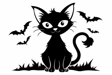 halloween cat line art silhouette vector illustration