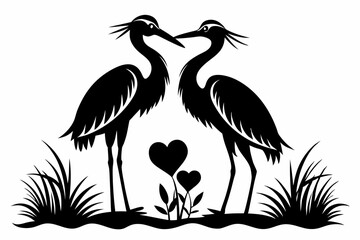 heron couple in love line art silhouette vector illustration