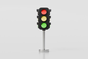 3d Traffic light icon isolated on white background. Minimal Cartoon Traffic light red, green and orange simple icon. warning safety street or Stoplight warning and Traffic signs concept. 3d render.
