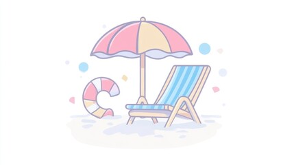 Beach chair, umbrella, candy, summer, illustration