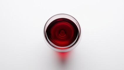 Red wine in a glass, top view