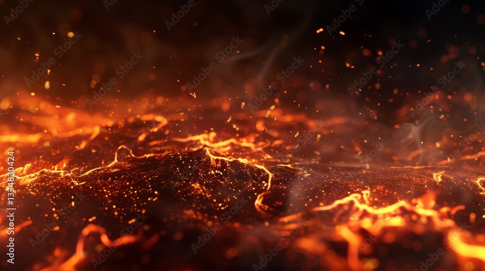 Aufkleber intense fiery abstract background depicting molten lava flow with glowing embers and smoke, creating