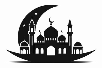 moon with mosque laser cutting line art silhouette vector illustration
