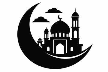 moon with mosque laser cutting line art silhouette vector illustration