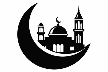 moon with mosque laser cutting line art silhouette vector illustration