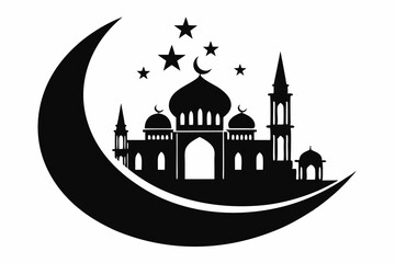 moon with mosque laser cutting line art silhouette vector illustration