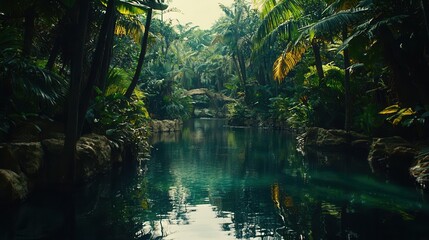 Obraz premium Tranquil Oasis Lush Greenery and Serene Water