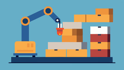Robotic Palletizer A robotic arm stacks boxes or products onto a pallet demonstrating efficient packing techniques in a warehouse setting optimizing space.