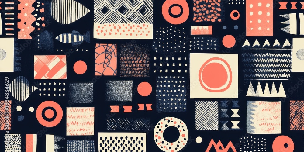 Poster abstract geometric pattern with stylized shapes and varied textures