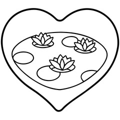 Heart-Shaped Lily Pad Pond Line Art