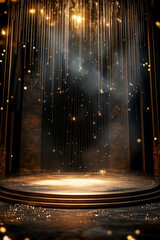 Golden stage on black background with magical ambiance